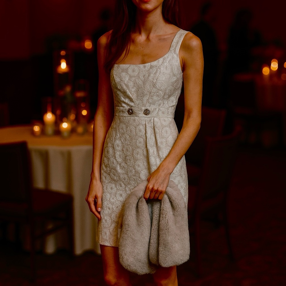 ANTHROPOLOGIE DRESS MOULINETTE SOEURS DRESS ONE SHOULDER SILVER GRAY SIZE 2